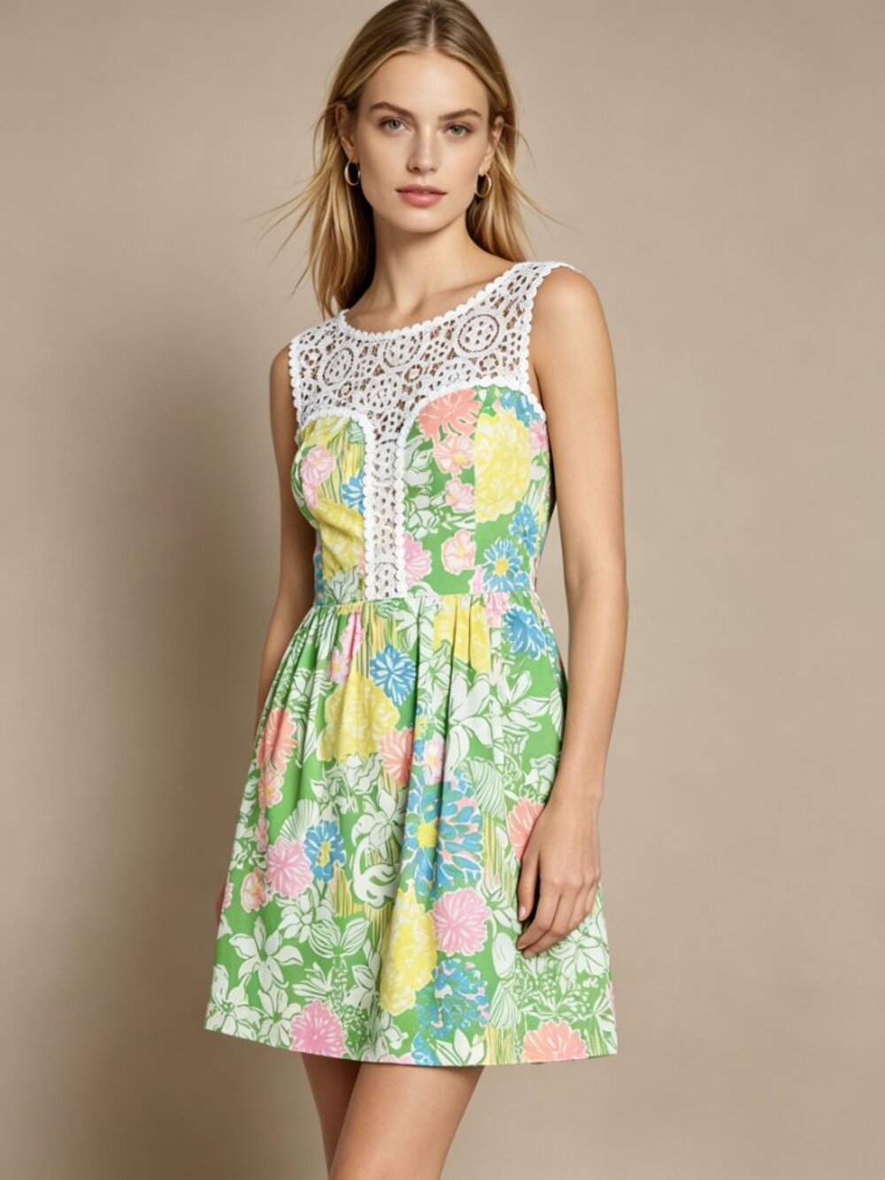NWT Lilly Pulitzer Raegan Hibiscus Stroll Print Lace Inset Fit & Flare Dress 2